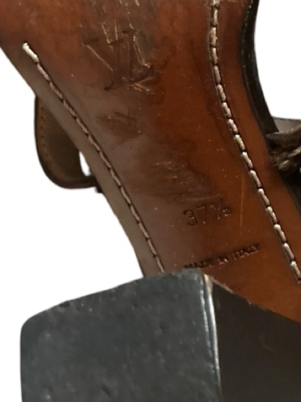 Louis Vuitton Brown Damier Calf Hair Leather Floral Embellished Slingback Heels